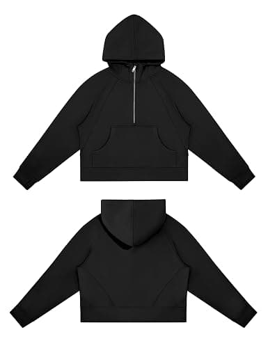 THE GYM PEOPLE Womens' Hoodies Half Zip Long Sleeve Fleece Crop Pullover Sweatshirts with Pockets Thumb Hole thumbnail 4