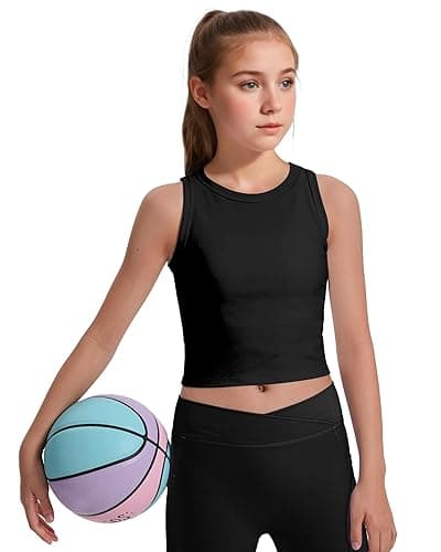 JOCMIC Girls Tank Tops Kids Athletic Tank Ribbed Knit High Neck Crop Tops for Gym Yoga thumbnail 5