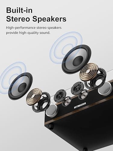 Vinyl Record Player Bluetooth Turntable with Built in Stereo Speakers Belt Drive 3 Speeds Turntables for Vinyl Records Support RCA Output, Aux in, Auto Stop Walnut Wood thumbnail 3
