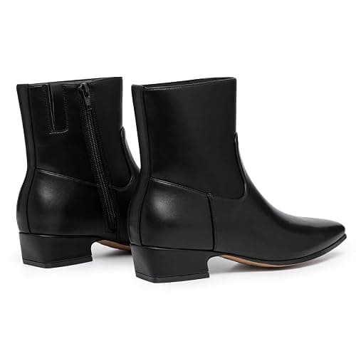 Athlefit Ankle Boots for Women Low Heel Fashion Square Toe Comfortable Short Boots with Side Zipper thumbnail 5