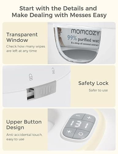 Momcozy Baby Wipe Warmer, Innovative Spring Design,Large Capacity Dispenser | Wipe Warmer with Night Light, Fast and Even Heating, 4 Adjustable Temperature Modes, Baby Shower & Registry Must-haves, Grey thumbnail 8