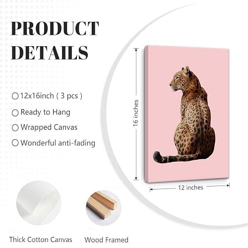 ZKFGPP 3 Piece Trendy Leopard Canvas Wall Art Funky Cheetah Art Prints Pink Bow Lucky 8 Ball Painting Aesthetic Pictures Wall Decor Artwork for Girly Bedroom Apartment Dorm 12x16in thumbnail 5