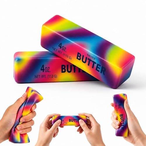 Rainbow Butter Squishy Toys Set of 2, Cute Butter Squishy Toy, Soft Slow Rising Squeeze Toys for Stress Relief, Sensory Fidget Toys for Desk, Office, Party Favors, Gift Basket Stuffers - Image 1