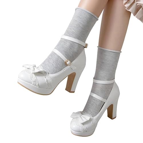 MEOTINA Cute Bow Heels Mary Janes Shoes Women Dress Platform Strappy High Heels Kawaii Shoes thumbnail 5