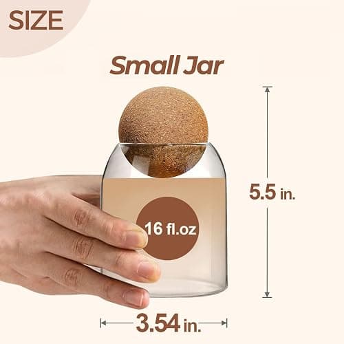 ComSaf Small Glass Jar with Ball Cork Lid 16 fl.oz Pack of 3, Decorative Cute Candy Coffee Suger Tea Jar, Versatile Used for Holding Salt Qtip Apothecary Cotton Swab and Gift thumbnail 2