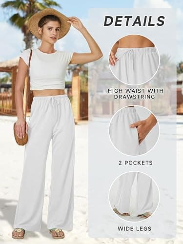 keriffe Summer Outfits Flowy Palazzo Pants for Women 2025 High Waisted Wide Leg Beach Casual Vacation Pants Trousers Pockets thumbnail 4