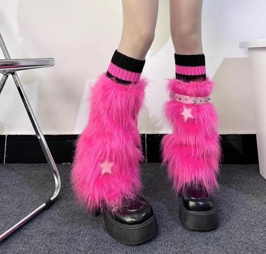 CHERSE Furry Leg Warmers for Women 3in1 Kawaii Star Bone Plush Y2K Leg Socks Pink Lolita Faux Fur 80s Harajuku Punk Gothic thumbnail 5