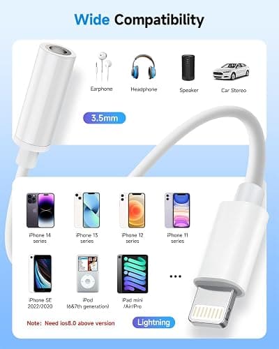 Apple MFi Certified Lightning to 3.5mm Headphone Jack Adapter -Premium Audio Quality & DAC Chip for Music Listening Car, Gym, Home Office, Compatible with iPhone 14/13/12/11/X/8/7 1Pack (White) thumbnail 7