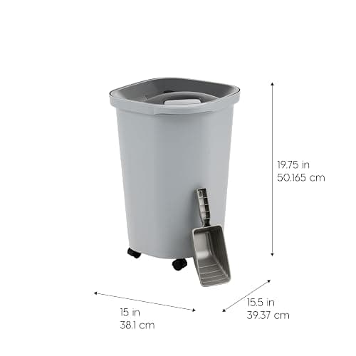 IRIS USA Pet Food Storage Container 25 lbs, Premium 60% Improved Airtight Seal with Air Valve, 2 Cup Scoop, Removable Wheels, Easy to Open - Made in the USA, Gray thumbnail 3
