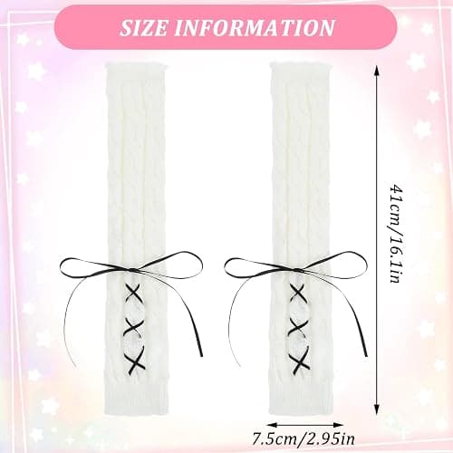 Arm Warmers Cute Y2k Harajuku Japanese Style Long Fingerless Gloves for Women Girls, Cold Weather Fsahion Lotila Arm Sleeve Thumb Hole Gloves (15.7Inch)(White) thumbnail 7