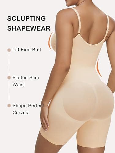 SHAPERX Women's Shapewear Bodysuit Tummy Control Seamless Zip-Up Body Shaper Waist Defining Silhouette thumbnail 2