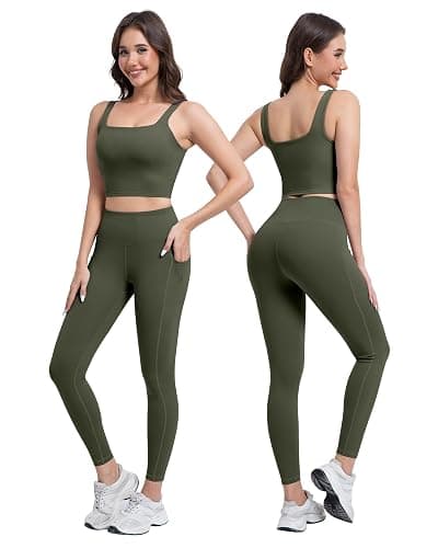 SALSPOR 3 Piece Workout Sets for Women High Waisted Leggings with Pockets Tummy Control Biker Shorts Yoga Sports Bra thumbnail 3
