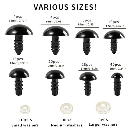XKDOUS 6-18 mm, 8 Sizes Safety Eyes for Crocheting, Crochet Eyes for amigurumi, Stuffed Animal Doll Eyes for DIY Crafts thumbnail 2