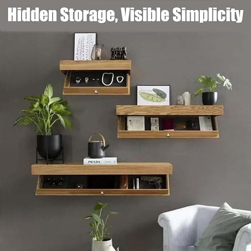 QQP Magic Flap Design Shelf with Secret Compartment – Hidden Compartment Shelf, Floating Shelves with Drawer, Wall Mounted Secret Storage Shelf for Home or Office thumbnail 6