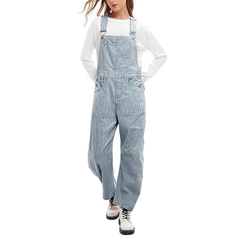 Kedera Women's Striped Bib Overall Barrel Casual Baggy Overall Pants Jumpsuits Adjustable Wide Leg Jumpsuits with Pockets thumbnail 3