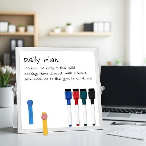 Lumspax Small Desktop White Board with Stand, 10" x 10" Double-Sided Silver Aluminium Frame Whiteboard for Kids, Mini Dry Erase Board for Home, Office, School thumbnail 9
