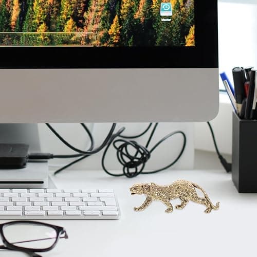 ABOOFAN Leopardenverzierung Aus Messing Schreibtisch-skulptur Desktop-Ornament Briefbeschwerer Mit Tiermotiv Tierdekor Auf Dem Tisch Leopard-Statue Geparden- Panther Golden thumbnail 2