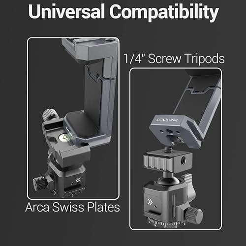 Leaplumin Aluminum Phone Mount for Tripod, Adjustable Phone Tripod Mount with Cold Shoe & Arca Swiss Quick Release Plate,Universal Adjustable Clamp Suitable for iPhone 14 pro/13 Pro/12/11/Samsung thumbnail 6