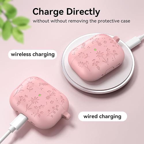 for AirPods Pro 3 Case, Premium Silicone Flower Engraved Cute Protective Case Cover for Airpods Pro 3rd Generation 2025, with Cleaner Kit and Carabiner for Women Girls thumbnail 5