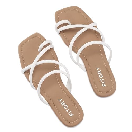 FITORY Women's Slide Sandals Flat Toe Ring Thongs with Cross Strap for Summer Size - Image 1