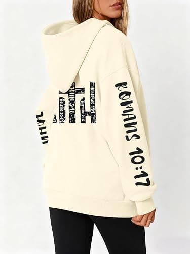 FASHGL Jesus Hoodies for Women Christian Sweatshirts Letter Graphic Faith Sweatshirt Christian Hoodie Long Sleeve Tops thumbnail 3