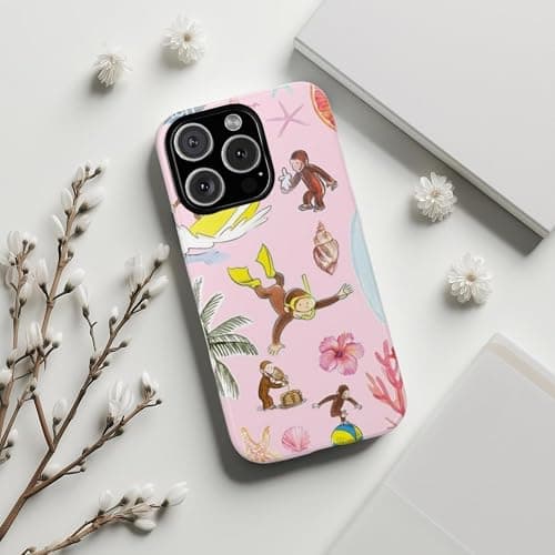 Tropical Splash Curious Monkey George Phone Case Compatible with iPhone 16, Protective Hybrid 2-Layer Hard Shell, Cute Monkey Tough Case Gift for Women Men Girl Boy thumbnail 5