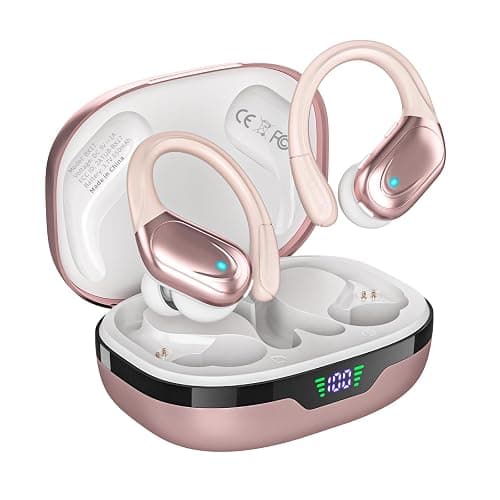 HAOYUYAN Wireless Earbuds, Sports Bluetooth Headphones, 80Hrs Playtime Ear Buds with LED Power Display, Noise Canceling Headset, IPX7 Waterproof Earphones for Workout/Running (Rose Gold) - Image 1