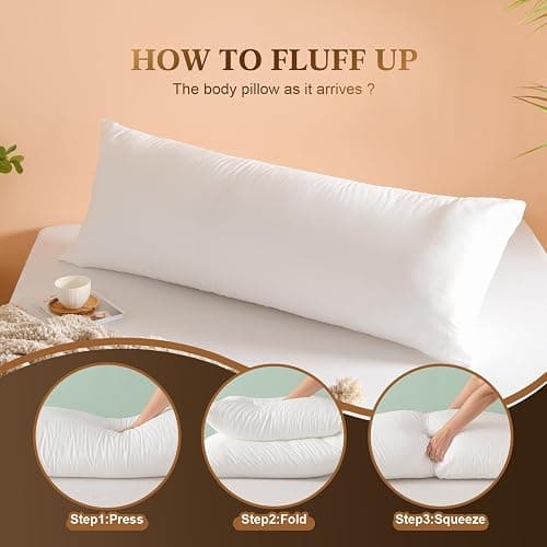 SHERWOOD Body Pillow 20 x 54 Inch Long Pillow, White Cotton Fabric with Down Alternative Filling (Body Pillow) thumbnail 5