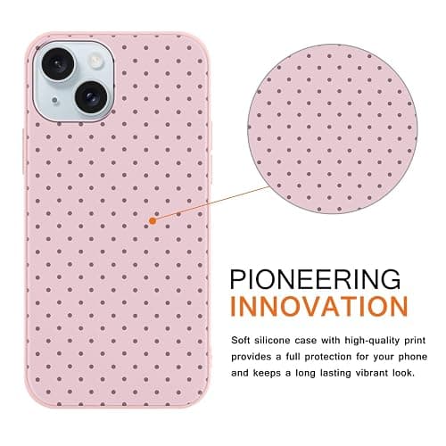Yirlbey Estivi Cover per iPhone 15 6,1'', Custodia Viola Polka Dot Disegno Motivo Aesthetic Summer per Ragazza Antiurto Rosa Silicone Morbido TPU Bumper Cellulare Protezione Case, Pois thumbnail 2