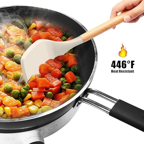 oannao Silicone Cooking Utensils Set - 446°F Heat Resistant Silicone Kitchen Utensils for Cooking,Kitchen Utensil Spatula Set w Wooden Handles, BPA FREE Gadgets for Non-Stick Cookware (Khaki) thumbnail 8
