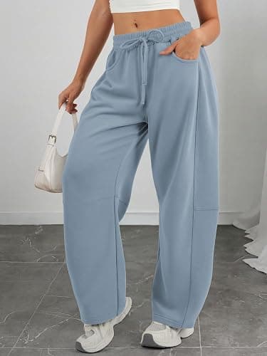 ATHMILE Barrel Sweatpants Women Fall Fashion Wide Leg Pants 2025 Baggy Lounge Comfy Flowy Sweat Pants with Pockets thumbnail 5