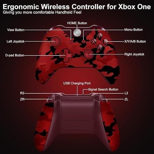 ADHJIE Xbox One Controller, Wireless Controller for Xbox One/One X/S Xbox Series X/S/PC Windows 10 with Bluetooth Connection, Dual Vibration, Camo Red thumbnail 7