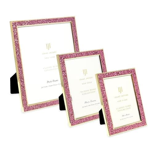 Isaac Jacobs 4x6 Pink Glitter (Vertical & Horizontal) and Gold Metal Picture Frame, with Black Fabric Easel, Wall-Mountable, Made for Tabletop, Counterspace, Shelf and Desk (4x6, Pink Glitter W/Gold) thumbnail 6