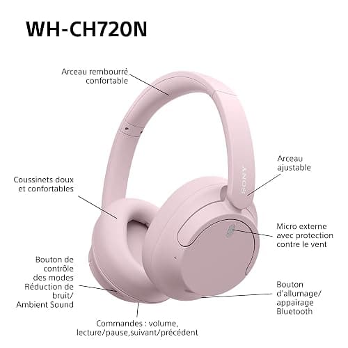 Sony WH-CH720N - Casque Bluetooth sans Fil à réduction de Bruit - Micro intégré - jusqu'à 35 Heures d'autonomie et Charge Rapide - Rose thumbnail 9