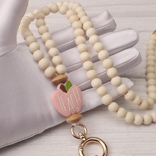 UGELOKI 2024 Teacher Lanyard With ID Holder, Fashion Wood Beaded for Key, Super Cute Boho Breakaway for Women thumbnail 4