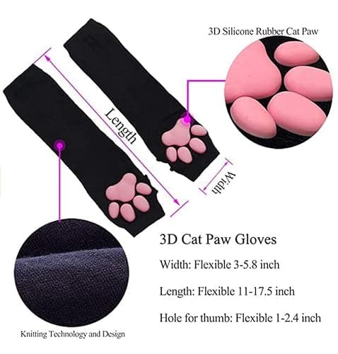 HOMEGYMFREE Cute Cat Paw Mittens Gloves, Kawaii Cat Cosplay Kawaii Soft 3D Toes Beans Fingerless Cat Claw Paws Pad Sleeve thumbnail 2