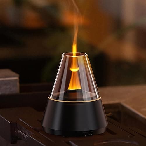 Ultrasonic Aroma Diffuser with Simulated Flame, 150ml, Timer and Auto-Off, LED Ambient Light (Black) - Image 1