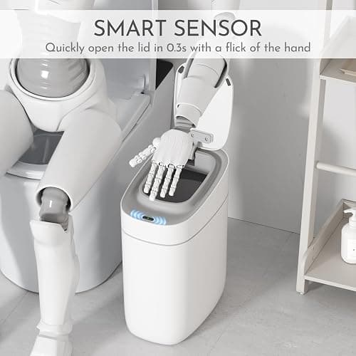 ELPHECO Automatischer Badezimmer-Mülleimer mit Deckel, Sensor, schlank, schmal, aus Kunststoff, wasserdichter Bewegungssensor, für Schlafzimmer, Wohnzimmer, schmalen Raum, 9,5 l thumbnail 5