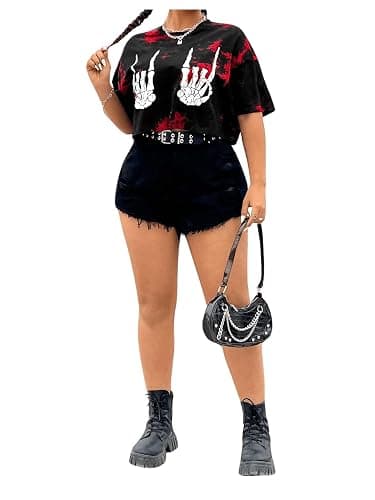 SOLY HUX Women's Plus Size T Shirt Tie Dye Skull Graphic Print Half Sleeve Tee Crop Tops thumbnail 5