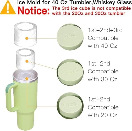Ice Cube Tray for Stanley Cups, Stanley Ice Mold Compatible with 40Oz Tumbler, Ice Cube Tray with Lid and Bin, 3 Sizes Stanley Cup Ice Mold for Chilling Drinks, Coffee, Juice, Whiskey (Green) thumbnail 7