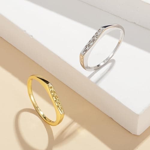 YeGieonr 14K Gold Plated Signet Rings for Women Non Tarnish 925 Sterling Silver Dainty Stackable Gold Ring, Waterproof Engraved Flower Thin Band Unique Everyday Jewelry Gift thumbnail 8
