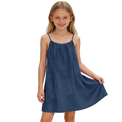 Girls Backless Cami Dress Cotton Linen Plain Open Back Spaghetti Strap Tank Dresses Tween Cute Summer Camisole Sundress thumbnail 5