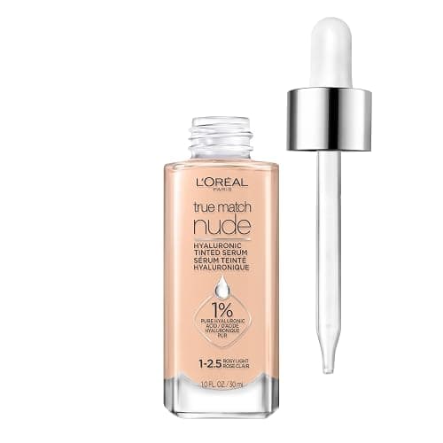 L'Oreal Paris True Match Nude Hyaluronic Tinted Serum Foundation with 1% Hyaluronic acid, Rosy Light 1-2.5, 1 fl. oz. - Image 1