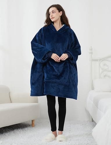 KFUBUO Wearable Blanket Hoodie for Adults Sherpa All Patterns Oversized Sweatshirt Blanket with Pockets Gifts for Mom Navy thumbnail 2