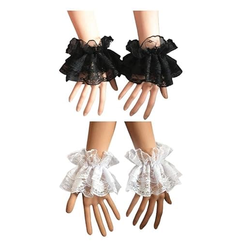 Oilmal Fake Sleeves, Women Fake Hand Sleeves Wrist Cuffs Ruffled Floral Lace Elastic Bracelet Steampunk Wedding Party Prom Clothing thumbnail 5