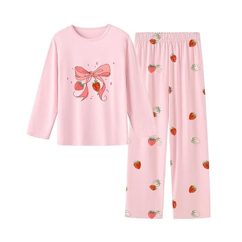 Umeyda 2-Piece Pajama Set for Girls, Cotton Cartoon Pattern Sleepwear Pjs Set Size 5-14 - Image 1