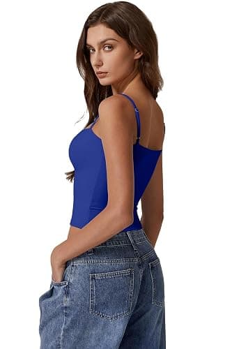 QINSEN Women's Double Lined Basic Tank Top Adjustable Spaghetti Straps Sleeveless Camisole Shirts thumbnail 4