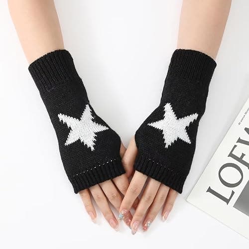 Sumleno Cute Y2K Star Fingerless Gloves Thumb Hole Mittens Fairy Grunge Accessories Harajuku Arm Warmers for Women Girls thumbnail 4