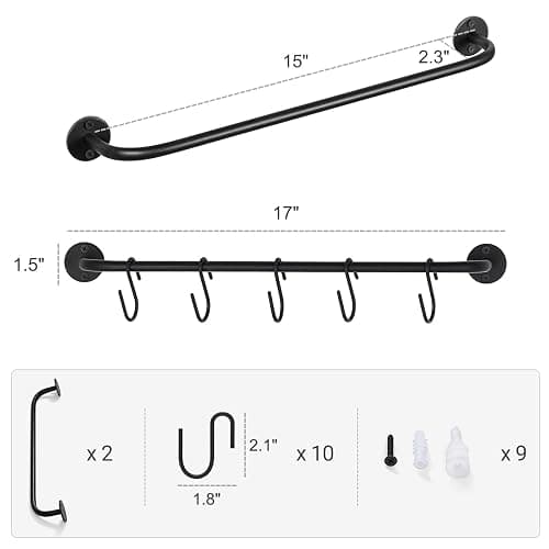 Mkono Mug Holder Wall Mounted Coffee Cup Rack Hanger Modern Metal with 10 Mug Hooks Rustic Utensil Tea Cups Storage Organizer for Kitchen Dining Room Coffee Bar, Set of 2, Black thumbnail 3