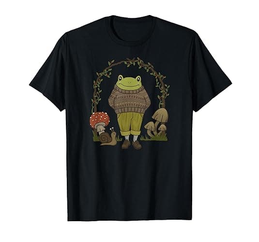 Goblincore Aesthetic Frog Mushroom Cottagecore Dark Academia T-Shirt - Youth - Olive Heather - Large